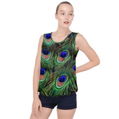 Peacock Feathers Bubble Hem Chiffon Tank Top