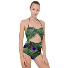 Peacock Feathers Scallop Top Cut Out Swimsuit by snowwhitegirl