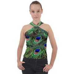 Peacock Feathers Cross Neck Velour Top by snowwhitegirl