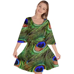 Peacock Feathers Velour Kimono Dress