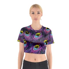 Peacock Feathers Purple Cotton Crop Top by snowwhitegirl