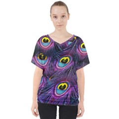 Peacock Feathers Purple V-neck Dolman Drape Top by snowwhitegirl