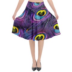 Peacock Feathers Purple Flared Midi Skirt by snowwhitegirl