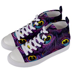 Peacock Feathers Purple Women s Mid-top Canvas Sneakers