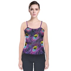 Peacock Feathers Purple Velvet Spaghetti Strap Top