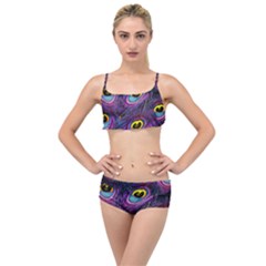 Peacock Feathers Purple Layered Top Bikini Set