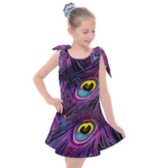 Peacock Feathers Purple Kids  Tie Up Tunic Dress