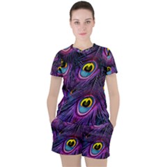 Peacock Feathers Purple Women s Tee And Shorts Set