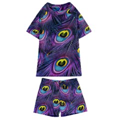 Peacock Feathers Purple Kids  Swim Tee And Shorts Set