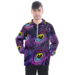 Peacock Feathers Purple Men s Half Zip Pullover