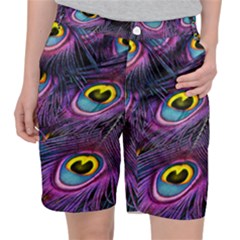 Peacock Feathers Purple Pocket Shorts