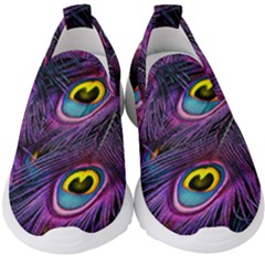 Peacock Feathers Purple Kids  Slip On Sneakers