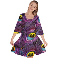 Peacock Feathers Purple Velour Kimono Dress