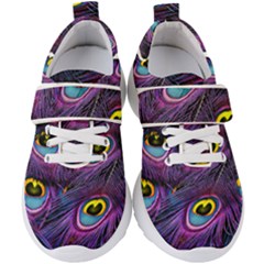 Peacock Feathers Purple Kids  Velcro Strap Shoes by snowwhitegirl