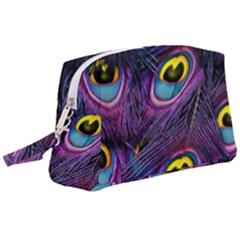 Peacock Feathers Purple Wristlet Pouch Bag (large) by snowwhitegirl