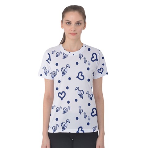 Duck Family Blue Pattern Women s Cotton Tee by snowwhitegirl