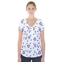 Duck Family Blue Pattern Short Sleeve Front Detail Top by snowwhitegirl