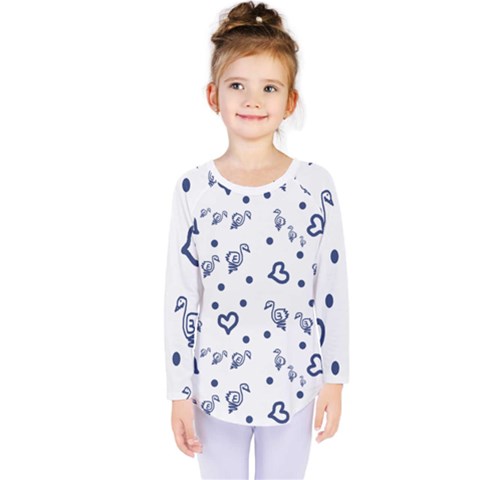 Duck Family Blue Pattern Kids  Long Sleeve Tee by snowwhitegirl