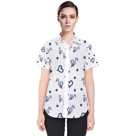 Duck Family Blue Pattern Women s Short Sleeve Shirt by snowwhitegirl