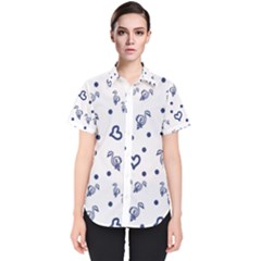 Duck Family Blue Pattern Women s Short Sleeve Shirt