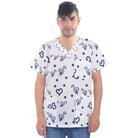 Duck Family Blue Pattern Men s V-neck Scrub Top by snowwhitegirl