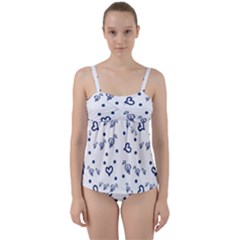 Duck Family Blue Pattern Twist Front Tankini Set