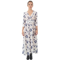 Duck Family Blue Pattern Button Up Boho Maxi Dress