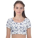 Duck Family Blue Pattern Velvet Short Sleeve Crop Top  View1