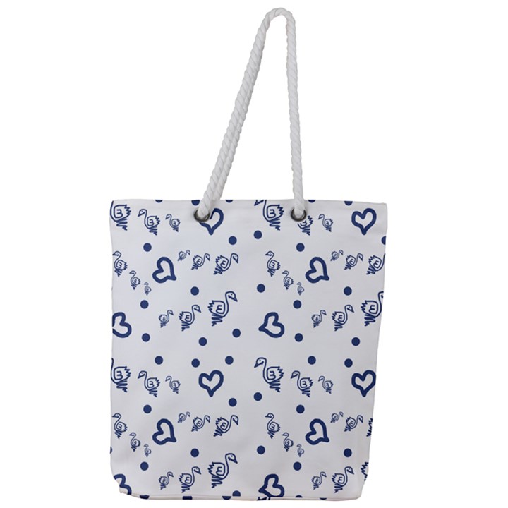 Duck Family Blue Pattern Full Print Rope Handle Tote (Large)