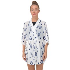 Duck Family Blue Pattern Half Sleeve Chiffon Kimono