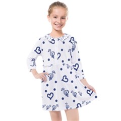 Duck Family Blue Pattern Kids  Quarter Sleeve Shirt Dress