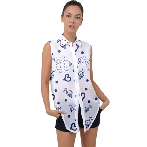 Duck Family Blue Pattern Sleeveless Chiffon Button Shirt by snowwhitegirl