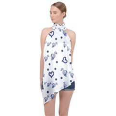 Duck Family Blue Pattern Halter Asymmetric Satin Top by snowwhitegirl