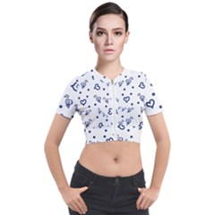 Duck Family Blue Pattern Short Sleeve Cropped Jacket