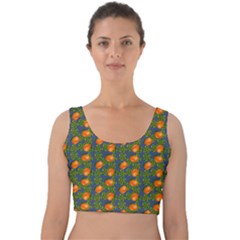 Mandarins Teal Blue Velvet Crop Top