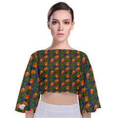 Mandarins Teal Blue Tie Back Butterfly Sleeve Chiffon Top