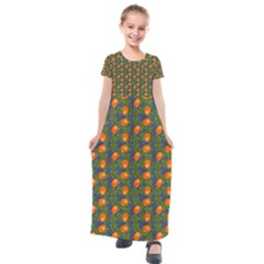 Mandarins Teal Blue Kids  Short Sleeve Maxi Dress by snowwhitegirl