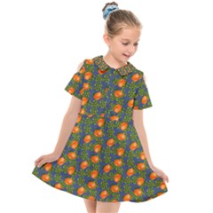 Mandarins Teal Blue Kids  Short Sleeve Shirt Dress