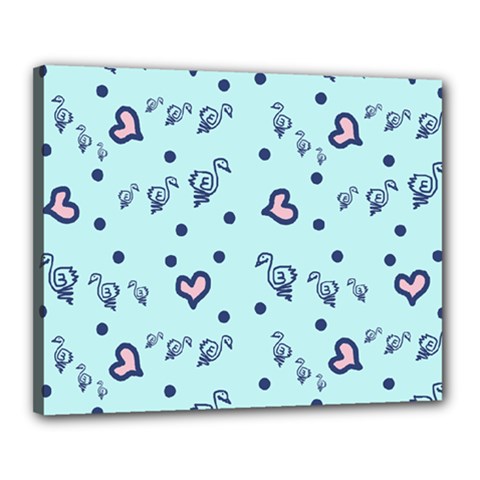 Duck Family Blue Pink Hearts Pattern Canvas 20  X 16  (stretched)