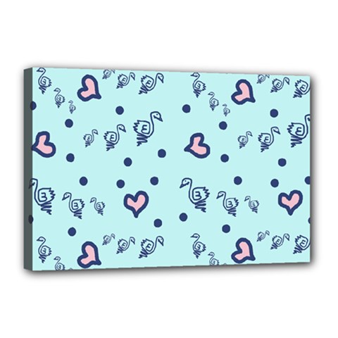 Duck Family Blue Pink Hearts Pattern Canvas 18  X 12  (stretched) by snowwhitegirl