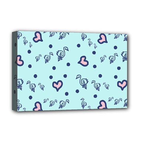 Duck Family Blue Pink Hearts Pattern Deluxe Canvas 18  X 12  (stretched)