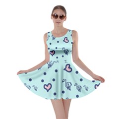 Duck Family Blue Pink Hearts Pattern Skater Dress