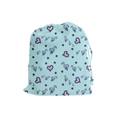 Duck Family Blue Pink Hearts Pattern Drawstring Pouch (large)