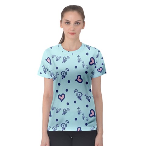 Duck Family Blue Pink Hearts Pattern Women s Sport Mesh Tee by snowwhitegirl