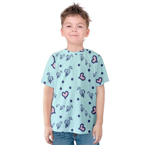 Duck Family Blue Pink Hearts Pattern Kids  Cotton Tee by snowwhitegirl