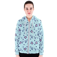 Duck Family Blue Pink Hearts Pattern Women s Zipper Hoodie