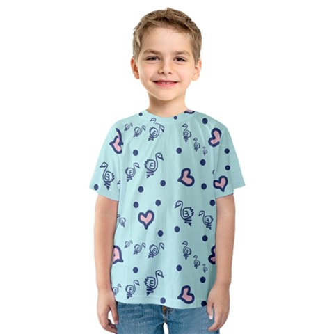 Duck Family Blue Pink Hearts Pattern Kids  Sport Mesh Tee by snowwhitegirl