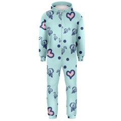 Duck Family Blue Pink Hearts Pattern Hooded Jumpsuit (men)  by snowwhitegirl