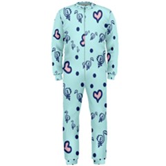 Duck Family Blue Pink Hearts Pattern Onepiece Jumpsuit (men)  by snowwhitegirl