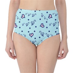 Duck Family Blue Pink Hearts Pattern Classic High-waist Bikini Bottoms